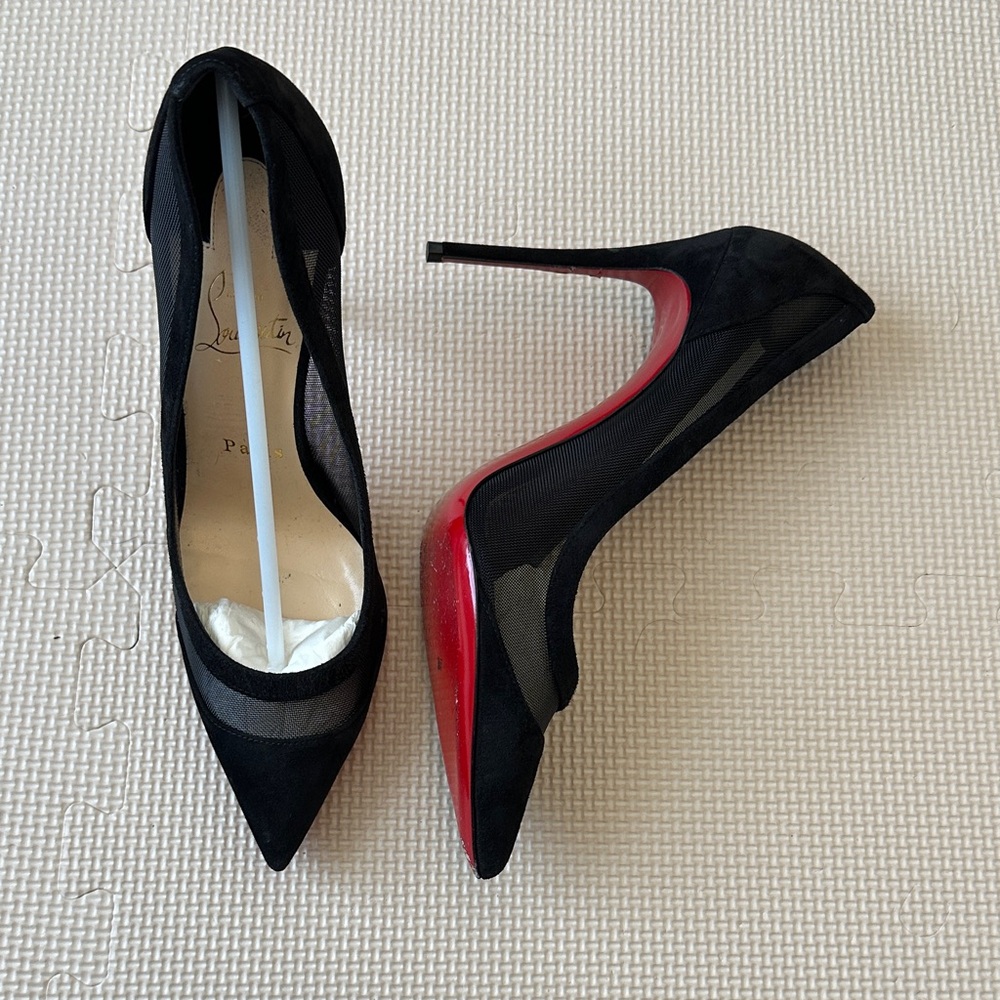 Christian Louboutin Black Mesh Heels with Signature Red Soles
